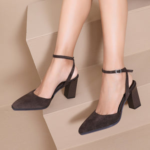 NEW080726 Donkerbruine Suède Enkelband Pumps