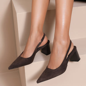 NEW080726 Donkerbruine Suède Slingback Pumps