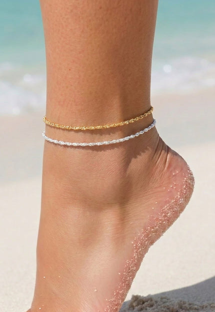 NEW080726 Enkelbandjes Set Goud En Zilver