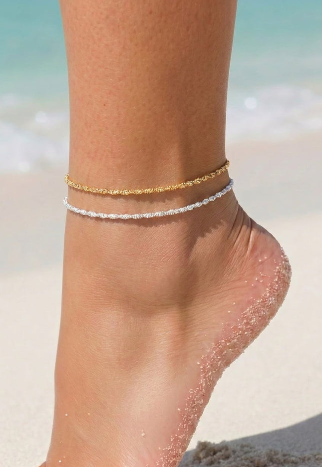 NEW080726 Enkelbandjes Set Goud En Zilver