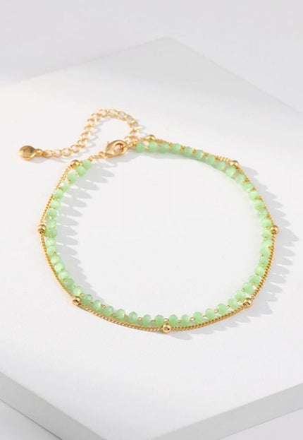 NEW080726 Goudkleurige Enkelband Set met Groene Kralen