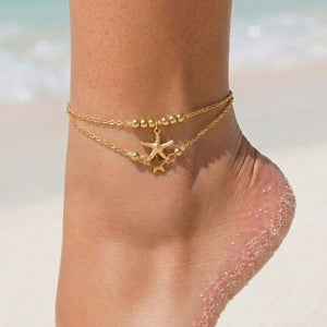 NEW080726 Goudkleurige Enkelbandjes Set met Zeesterren