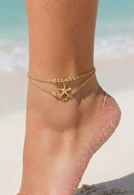 NEW080726 Goudkleurige Enkelbandjes Set met Zeesterren