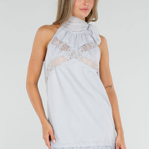 NEW080726 Lichtblauwe Halter Top met Kant en Strik