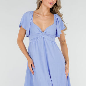 NEW080726 Lichtblauwe Linnenlook Jurk