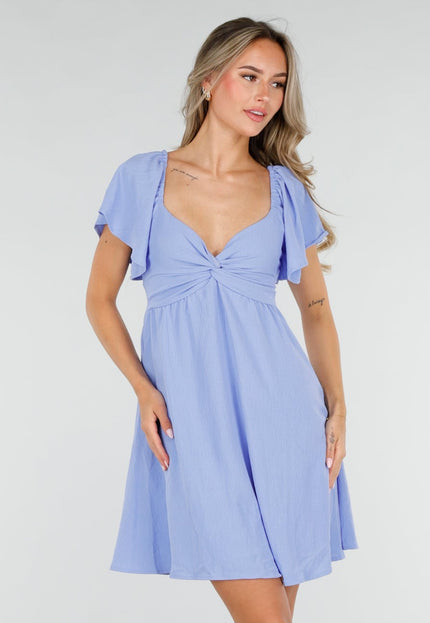 NEW080726 Lichtblauwe Linnenlook Jurk