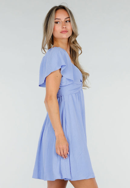 NEW080726 Lichtblauwe Linnenlook Jurk