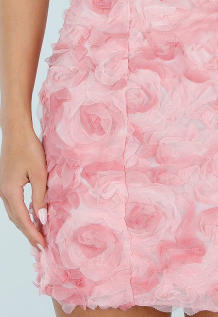 NEW080726 Roze 3D Bloemen Jurk met Brede Bandjes