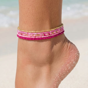 NEW080726 Roze Kralen Enkelbandjes Set
