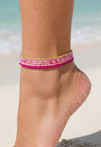 NEW080726 Roze Kralen Enkelbandjes Set