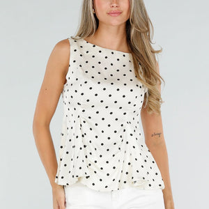 NEW080726 Witte Peplum Top met Stippen