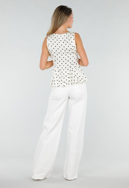NEW080726 Witte Peplum Top met Stippen