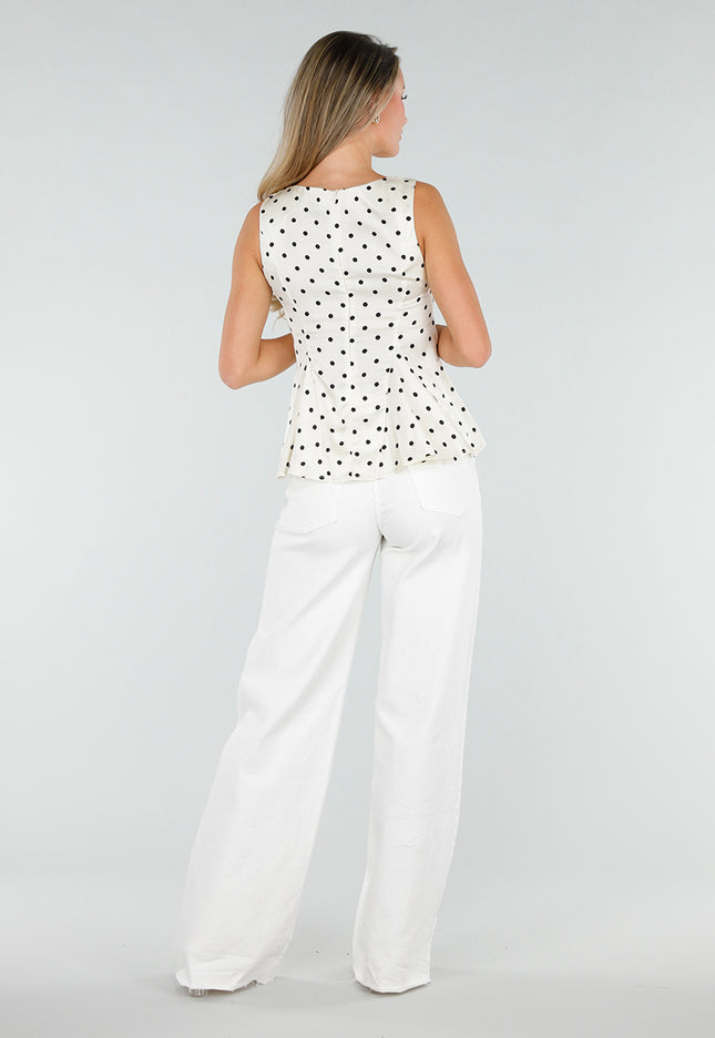 NEW080726 Witte Peplum Top met Stippen
