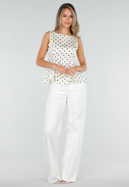 NEW080726 Witte Peplum Top met Stippen