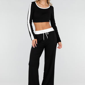 NEW080726 Zwarte Contrast Two Piece Set