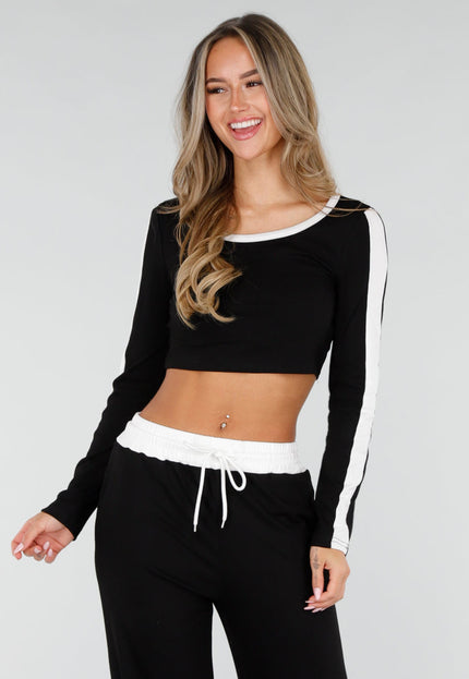 NEW080726 Zwarte Contrast Two Piece Set