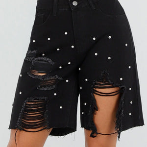 NEW080726 Zwarte Denim Bermuda Glitter Shorts