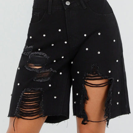NEW080726 Zwarte Denim Bermuda Glitter Shorts