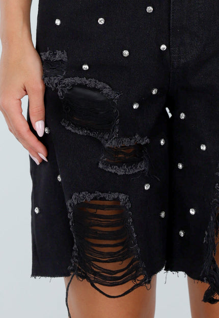 NEW080726 Zwarte Denim Bermuda Glitter Shorts