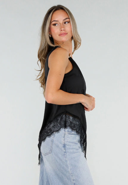 NEW080726 Zwarte One Shoulder Top met Kant