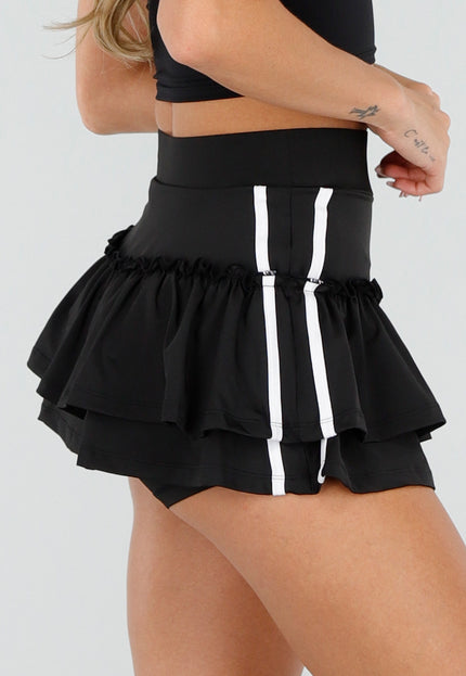 NEW080726 Zwarte Ruffle Skort met Contrasterende Bies