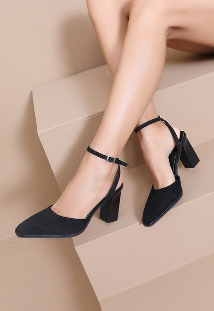 NEW080726 Zwarte Suèdelook Pumps met Enkelbandje