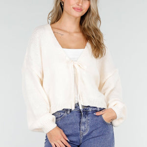 NEW081025 Beige Gebreid Vest met Strik