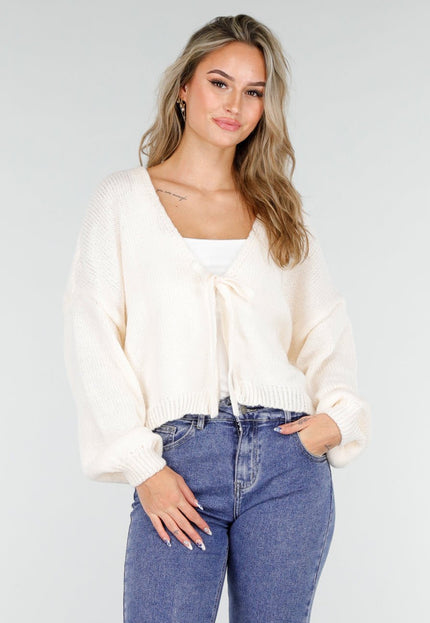 NEW081025 Beige Gebreid Vest met Strik