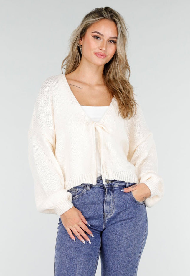 NEW081025 Beige Gebreid Vest met Strik