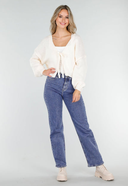 NEW081025 Beige Gebreid Vest met Strik