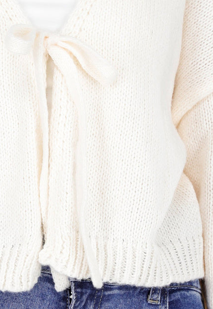 NEW081025 Beige Gebreid Vest met Strik