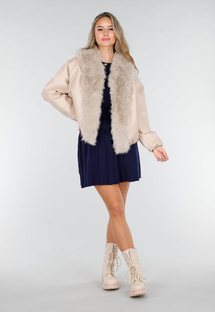 OP=OP.AV.10 Beige Jack met Bontkraag
