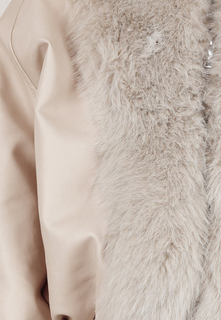 OP=OP.AV.10 Beige Jack met Bontkraag