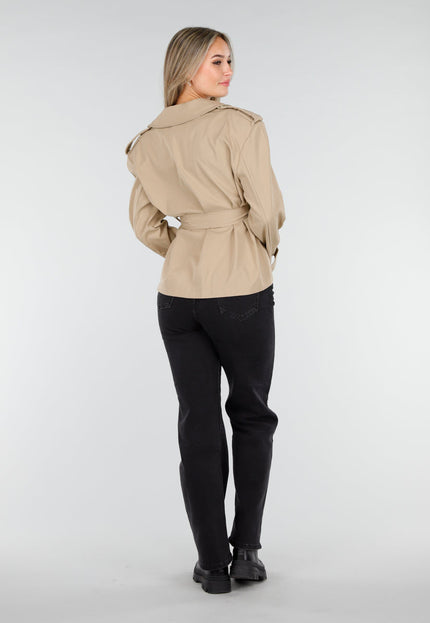 OP=OP.AV.10 Beige Korte Trenchcoat