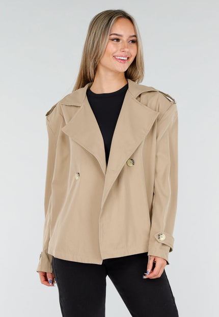 OP=OP.AV.10 Beige Korte Trenchcoat