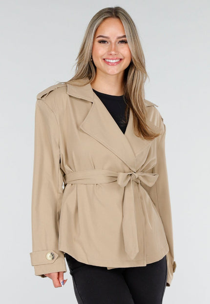 OP=OP.AV.10 Beige Korte Trenchcoat