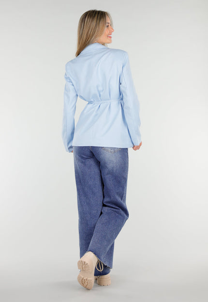 NEW081025 Blauwe Blazer met Bloemdetail