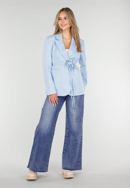 NEW081025 Blauwe Blazer met Bloemdetail