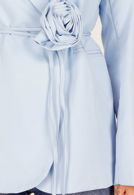 NEW081025 Blauwe Blazer met Bloemdetail