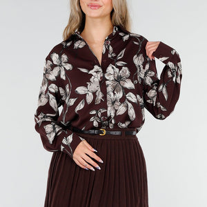 NEW081025 Bordeaux Bloemen Blouse