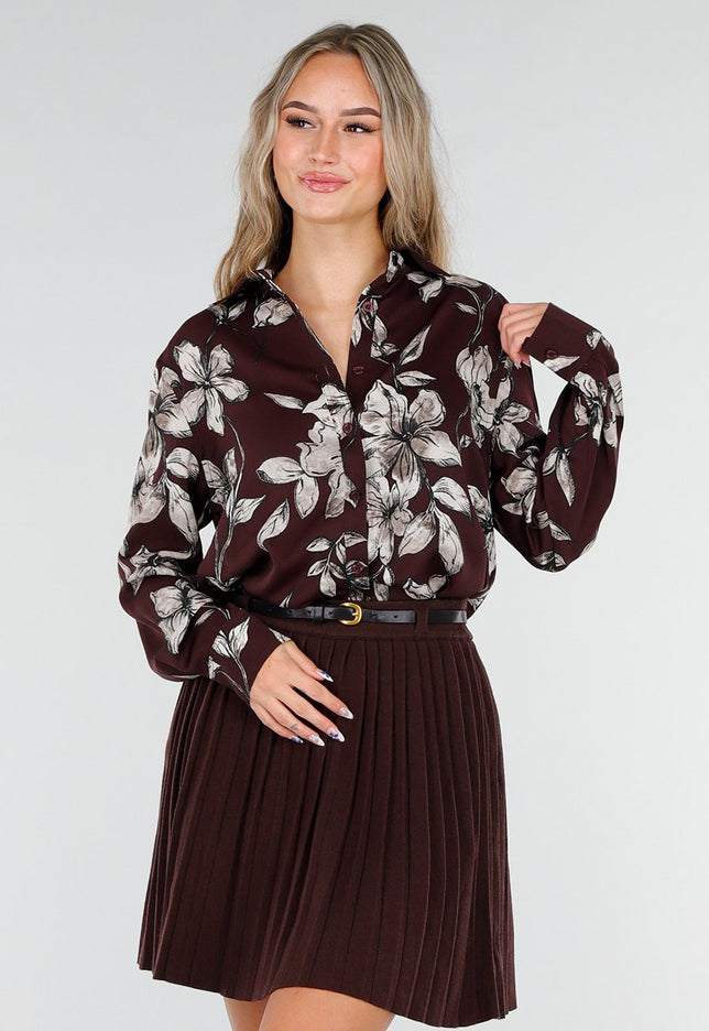 NEW081025 Bordeaux Bloemen Blouse