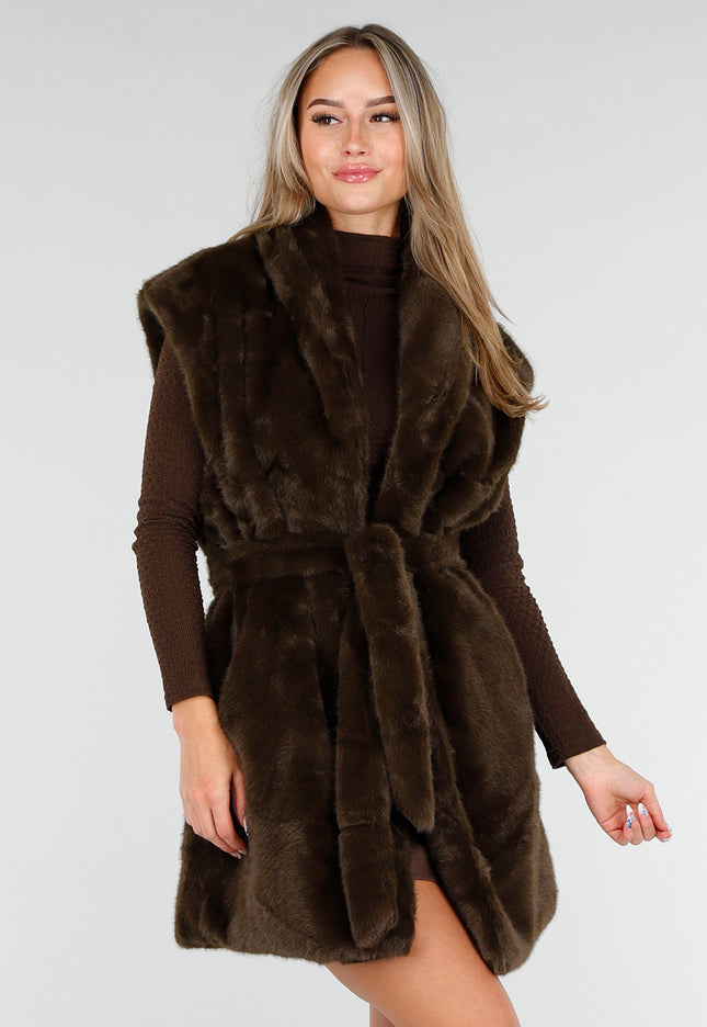 NEW081025 Bruine Faux Fur Bodywarmer