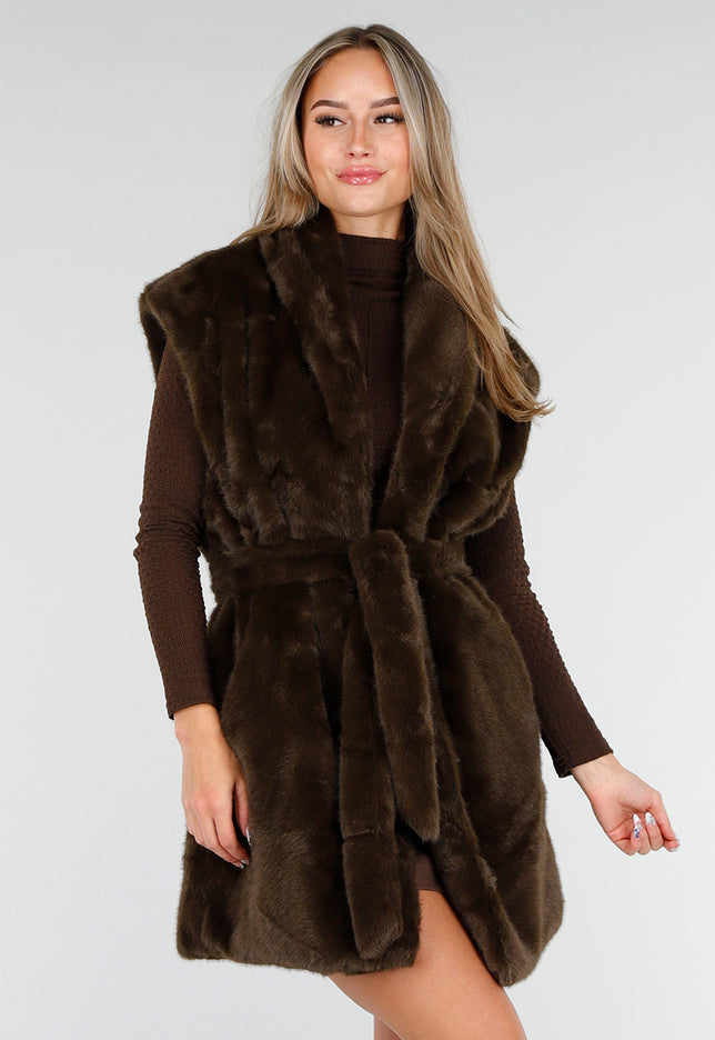 NEW081025 Bruine Faux Fur Bodywarmer