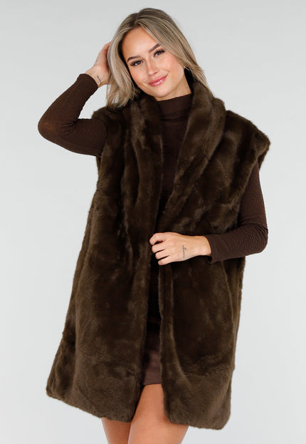 NEW081025 Bruine Faux Fur Bodywarmer