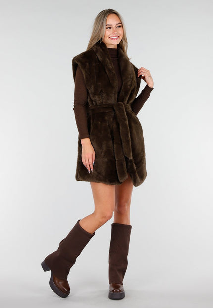 NEW081025 Bruine Faux Fur Bodywarmer