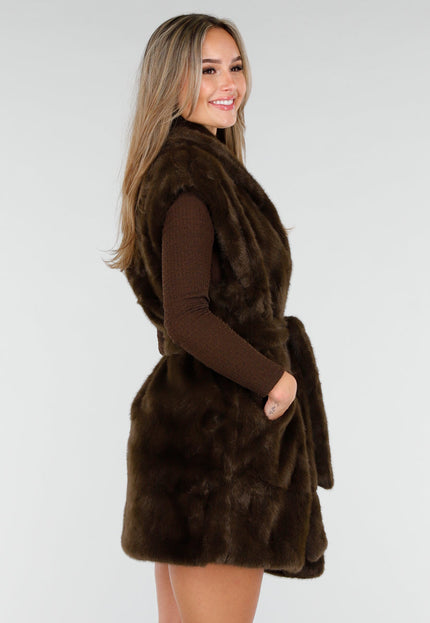NEW081025 Bruine Faux Fur Bodywarmer
