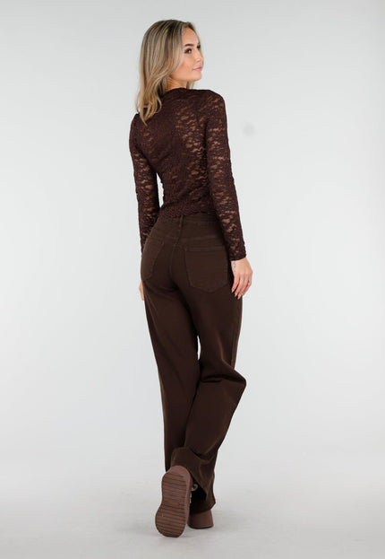 NEW081025 Bruine Stretch Kant Crop Top