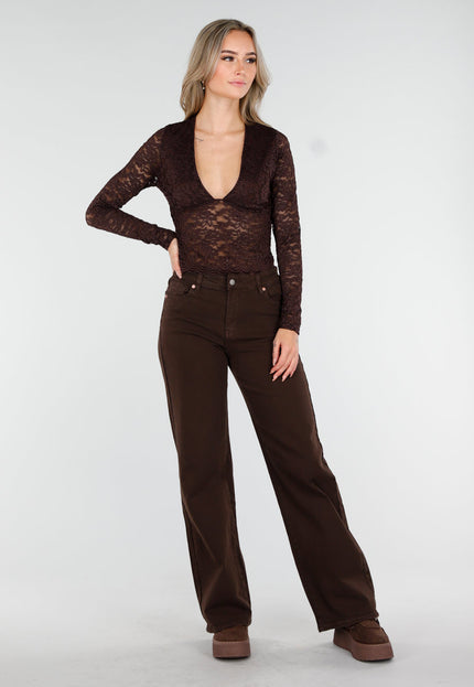 NEW081025 Bruine Stretch Kant Crop Top