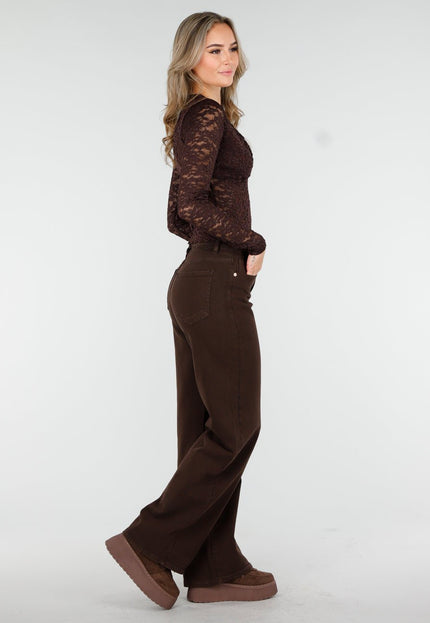 NEW081025 Bruine Stretch Kant Crop Top