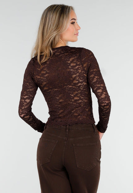 NEW081025 Bruine Stretch Kant Crop Top